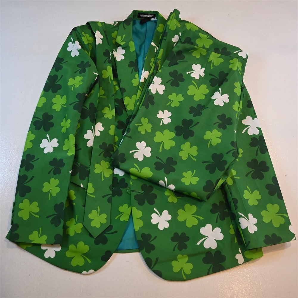 Suitmeister 44R 36x34 Green‎ Shamrock St Paddys Day Tie Jacket Pants Suit